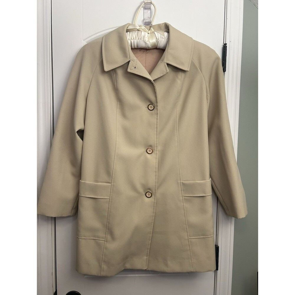 Vintage Beige Button Front Car Coat Women’s Classic Tailored Jacket With Pockets - Picture 2 of 16